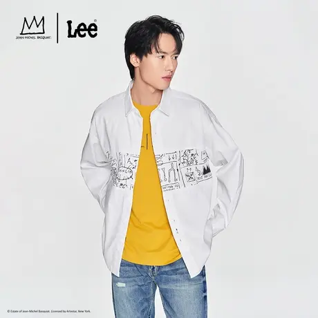 【Basquiat联名】Lee24春季新品舒适版JMB印花白色男长袖衬衫潮流图片