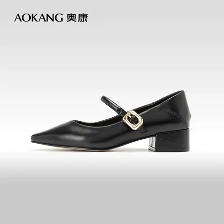 奥康女鞋 2024春季新款尖头浅口时尚百搭粗跟单鞋百搭办公室单鞋图片