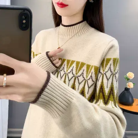 女士半高领毛衣女冬季2025新款爆款针织衫女装加厚打底衫内搭上衣图片