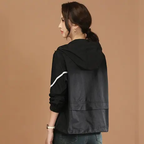 韩潮袭人韩系黑色连帽短外套女2024春季新款百搭拼接夹克棒球服商品大图