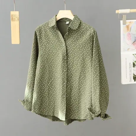 春季文艺纯棉衬衫女2024新款休闲上衣宽松纯棉长袖打底衫外穿衬衣商品大图