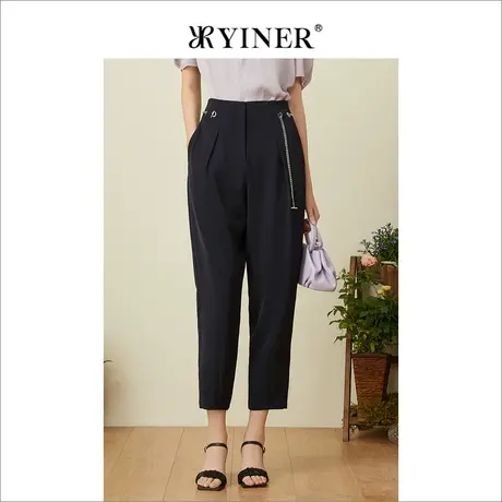 YINER音儿女装夏季设计感休闲裤高腰显瘦哈伦裤商品大图