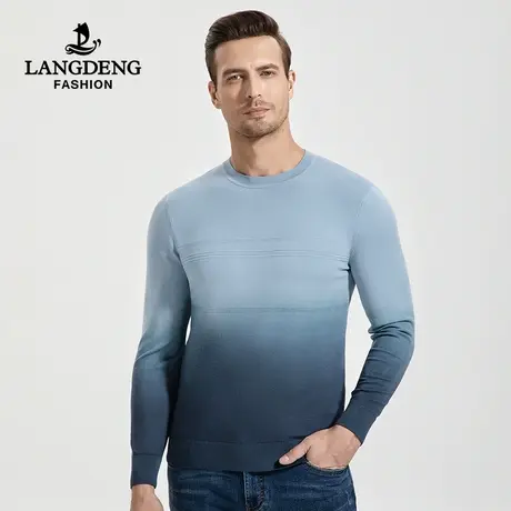 浪登男士圆领针织衫2022秋冬新款中青年时尚撞色保暖打底毛衣男商品大图