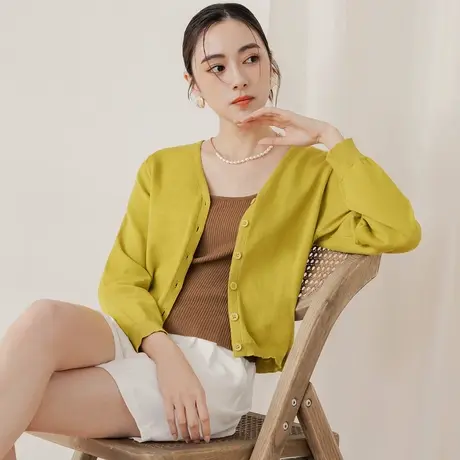 桔熊春秋季针织开衫女多巴胺软糯V领短款外套长袖上衣大码FA2965图片