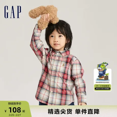 Gap男幼童春秋新年款纯棉洋气格纹长袖衬衫儿童装休闲上衣753680商品大图