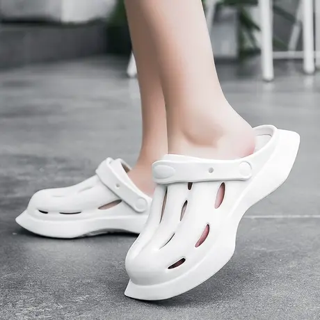 无味洞洞鞋女夏季包头半拖鞋女白色厚底个性越南一脚蹬护士ins潮商品大图