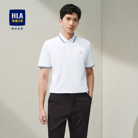 HLA/海澜之家丝光棉短袖Polo衫24春夏新翻领弹力高周波印花上衣男图片