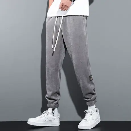 秋冬网红加绒加厚博奥绒宽松束脚休闲裤男条绒保暖灯芯绒运动卫裤商品大图