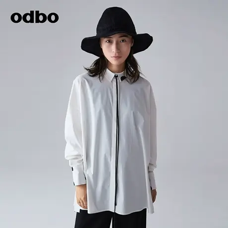 odbo/欧迪比欧休闲气质白色长袖衬衫女春季新款显瘦百搭简约上衣图片