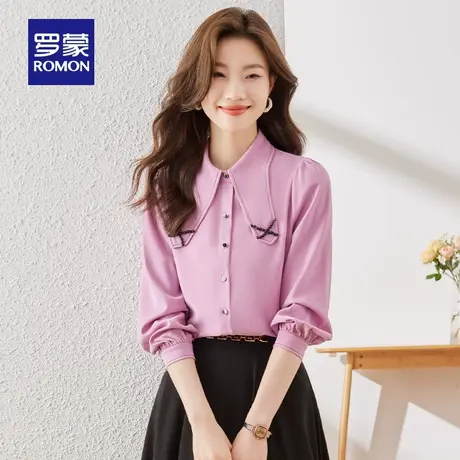 罗蒙女士翻领百搭长袖衬衫2024春季新款气质简约时尚休闲通勤衬衣图片