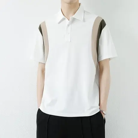 拼接polo衫男士夏季翻领短袖t恤男休闲宽松青少年港风半袖体恤衫T图片