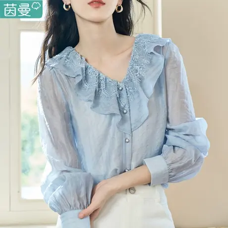 茵曼官方旗舰店法式天丝衬衫女式2024新款春季小衫长袖上衣衬衣图片