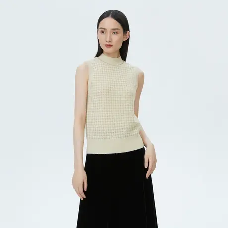 LANCY/朗姿羊毛衫女秋季新款高级无袖立领针织衫女外穿内搭奥莱商品大图