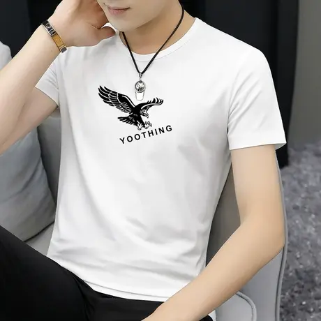 莫代尔圆领短袖t恤男装夏季薄款冰丝冰感上衣服潮牌潮流印花半袖商品大图