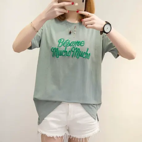 短袖圆领t恤衫韩版潮宽松刺绣学生打底衫女装上衣小衫春装夏季潮商品大图