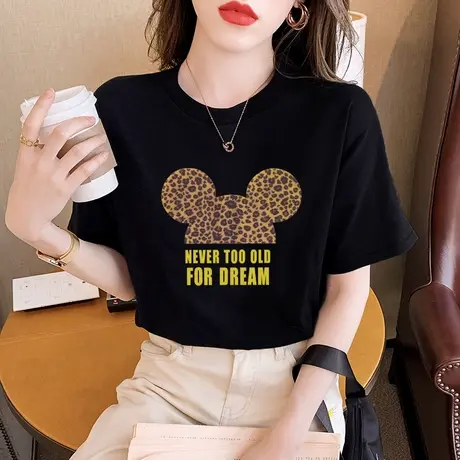 黑色短袖t恤女装2023夏季新款米奇上衣纯棉宽松圆领半袖体恤ins潮商品大图