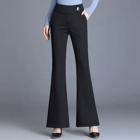 喇叭裤女秋季2023新款高腰通勤鱼尾长裤子显瘦毛呢微喇裤休闲裤冬图片