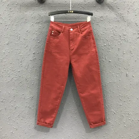 欧货纯色百搭小脚牛仔长裤女2023早秋新款休闲高腰显瘦哈伦裤垮裤商品大图