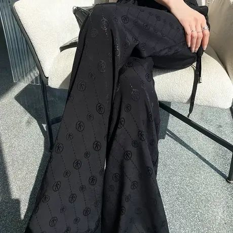 黑色冰丝阔腿裤女2023年春夏薄款高腰垂感直筒宽松防晒休闲拖地裤商品大图