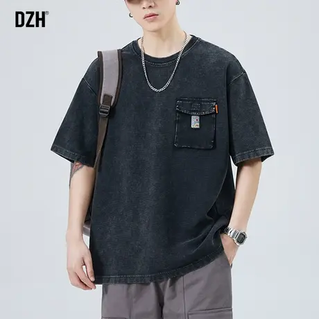 男士重磅口袋短袖t恤男夏季美式复古体恤2023新款五分袖纯棉上衣商品大图