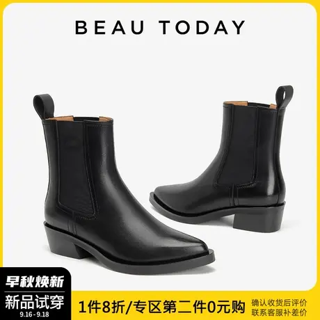 BeauToday靴子女2023新款高跟短靴BT秋季高跟瘦瘦靴复古切尔西女图片