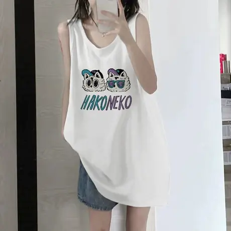 纯棉吊带坎肩背心无袖t恤女夏季设计感小众外穿宽松港风挂脖上衣图片