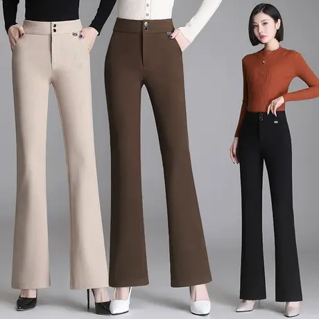 加绒毛呢喇叭裤女秋冬加厚加长休闲长裤2023新款垂坠感直筒微喇裤图片