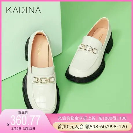 卡迪娜新款真皮小皮鞋JK英伦学院高跟厚底乐福鞋女KS220315商品大图