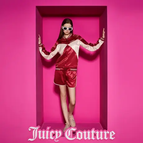 Juicy Couture橘滋23新款时髦学院缎面拼接logo绣花女外套图片