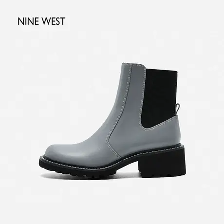 Nine West/玖熙切尔西靴女厚底增高秋冬新款英伦牛皮靴子弹力短靴图片