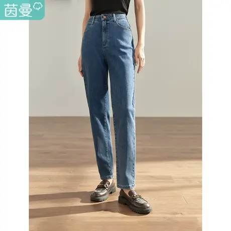 【商场同款】茵曼2023春女装新款田园复古弹力显瘦锥形牛仔裤长裤图片