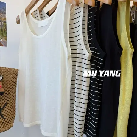 夏日救星！冰麻天丝透气舒适背心女叠穿显瘦无袖t恤百搭外穿上衣图片