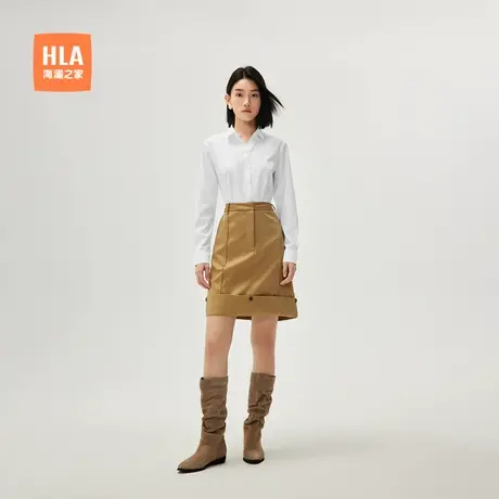 HLA/海澜之家商务通勤长袖衬衫24秋新翻领沉稳职场气质白衬衣女装商品大图