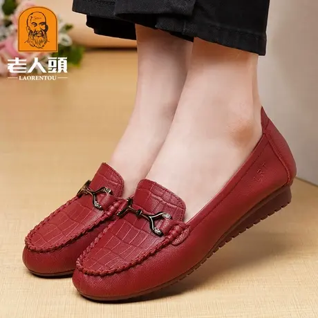 老人头皮鞋女款2025夏季妈妈鞋真皮平底单鞋透气软底舒适防滑女鞋图片
