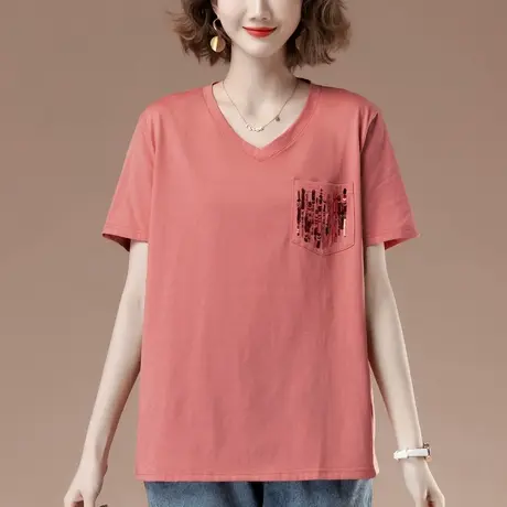 短袖t恤女夏季新款加肥加大码女装宽松纯棉百搭洋气显瘦遮肚体恤商品大图