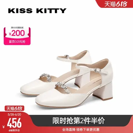 KISSKITTY2025年春夏新款中跟包头凉鞋女气质方头法式玛丽珍单鞋图片