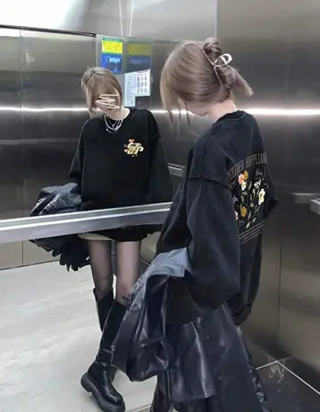 黑色卫衣女大码加绒oversize宽松上衣ins潮秋冬季美式街头风外套商品大图