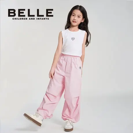 BELLE百丽女童夏季裤子新款童装梭织长裤百搭舒适儿童女孩运动裤图片