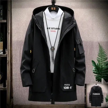 中长款外套男士秋冬季加绒加厚衣服潮流男装秋装棉衣棉服夹克风衣商品大图