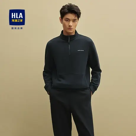 HLA/海澜之家撞色字母休闲上衣25秋季新半高拉链弹力休闲风长袖男图片