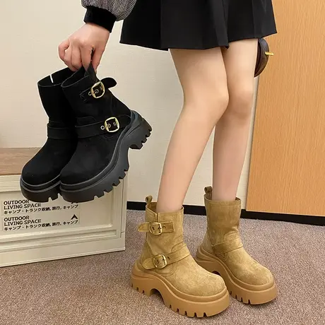 复古气质短靴女2025年新款秋季增高爆款厚底靴子高级小个子马丁靴图片