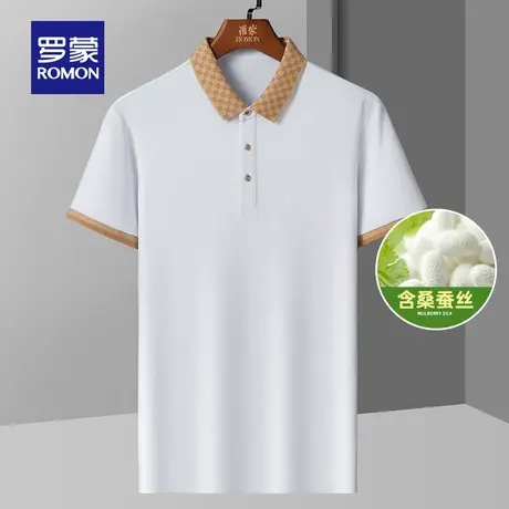 【含桑蚕丝】罗蒙短袖T恤男翻领夏季新款中青年休闲短袖Polo衫男图片