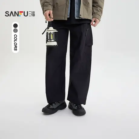 三福2025冬季男士口袋拉链打褶工装休闲裤 户外弯刀长裤510115商品大图