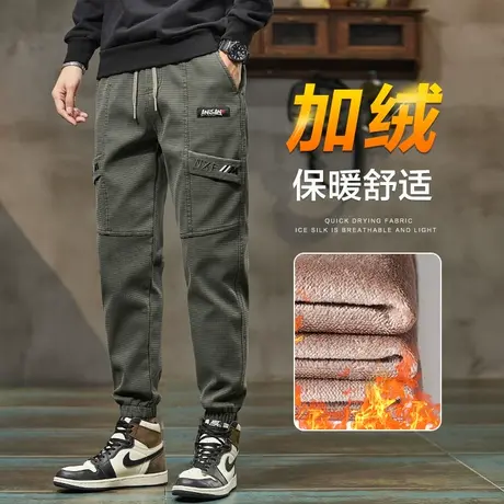 男装设计感军绿色束脚休闲裤子冬季2023年新款加绒加厚工装秋冬款商品大图