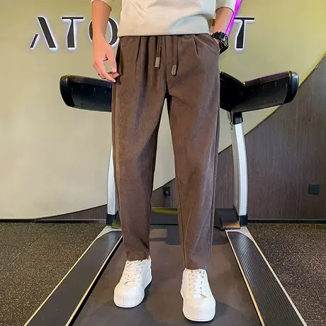 卫裤男秋季街头运动休闲裤新款纯色灯芯绒宽松直筒九分裤哈伦裤子商品大图