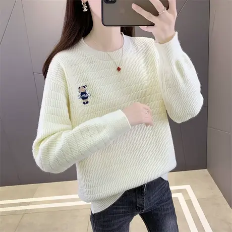 秋冬女毛衣圆领套头打底衫2023年爆款针织衫韩版宽松女上衣内搭秋图片