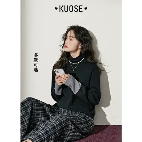 阔色高领打底衫内搭女秋冬毛衣黑色新款针织衫灰色宽松上衣厚商品大图