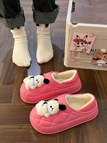 棉拖鞋女冬季室内家居玉桂狗可爱保暖休闲情侣防滑毛绒棉鞋女外穿商品大图