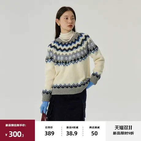 11/10 20点新品9折omont 全羊毛费尔岛毛衣2023冬季新圆领厚上衣图片