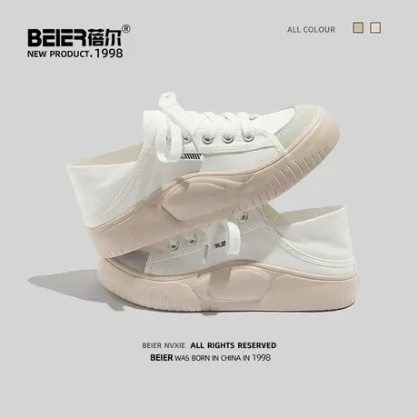 蓓尔低帮板鞋女2023春夏时尚休闲复古百搭两穿一脚蹬帆布鞋小白鞋图片